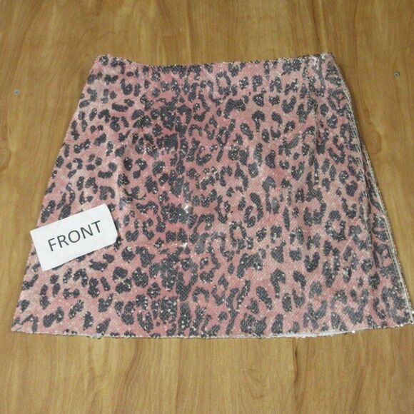 FREE PEOPLE FP One Sequin Mini Skirt Size 2 Pink Cheetah Grey Leopard Animal NWT - Picture 4 of 12